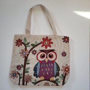 Large Canvas Owl Tote Bag